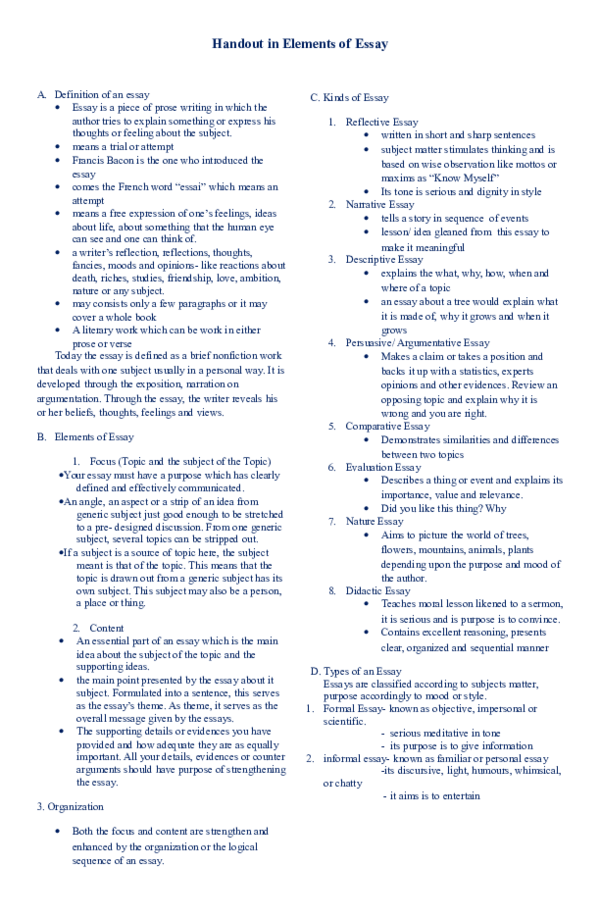 (DOC) Handouts in Elements of Essay