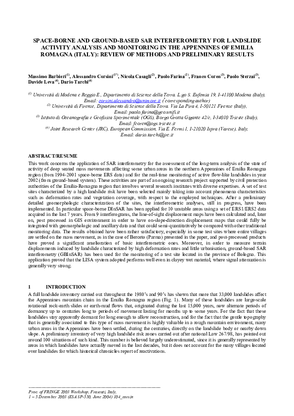 (PDF) Space‐borne and ground‐based SAR interferometry as tools for ...