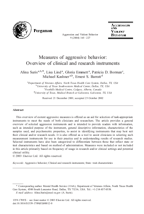 (PDF) Measures of aggressive behavior: overview of clinical and ...