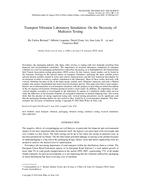 (PDF) Transport vibration laboratory simulation: On the necessity of ...