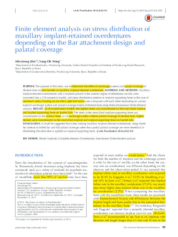 (PDF) Finite element analysis on stress distribution of maxillary ...
