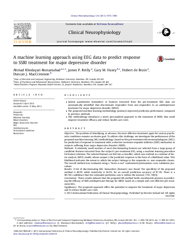 (PDF) A machine learning approach using EEG data to predict response to ...