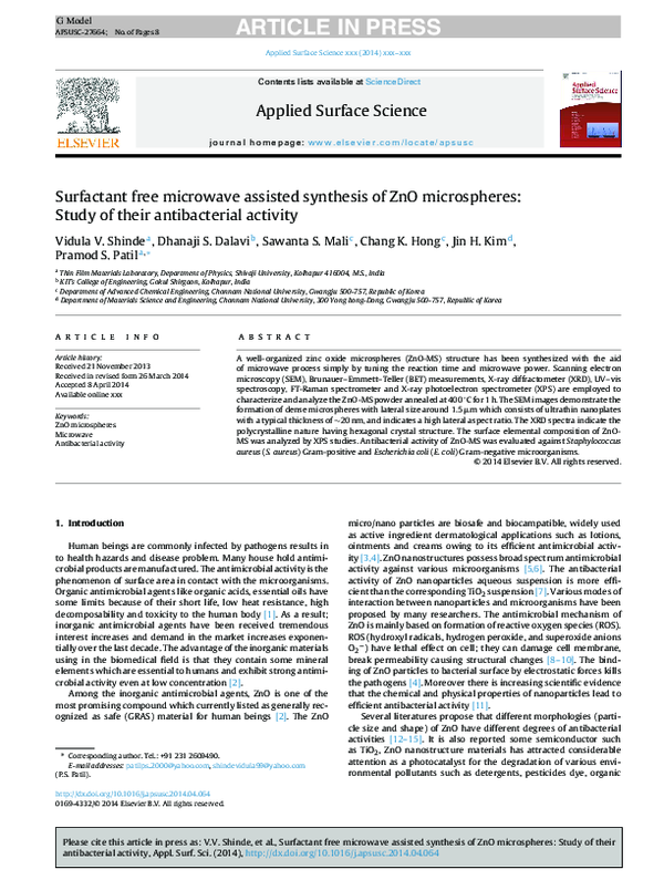 (PDF) Surfactant free microwave assisted synthesis of ZnO microspheres ...