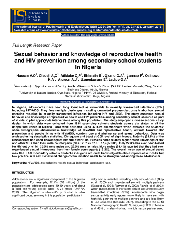 (PDF) Sexual behavior and knowledge of reproductive health and HIV ...