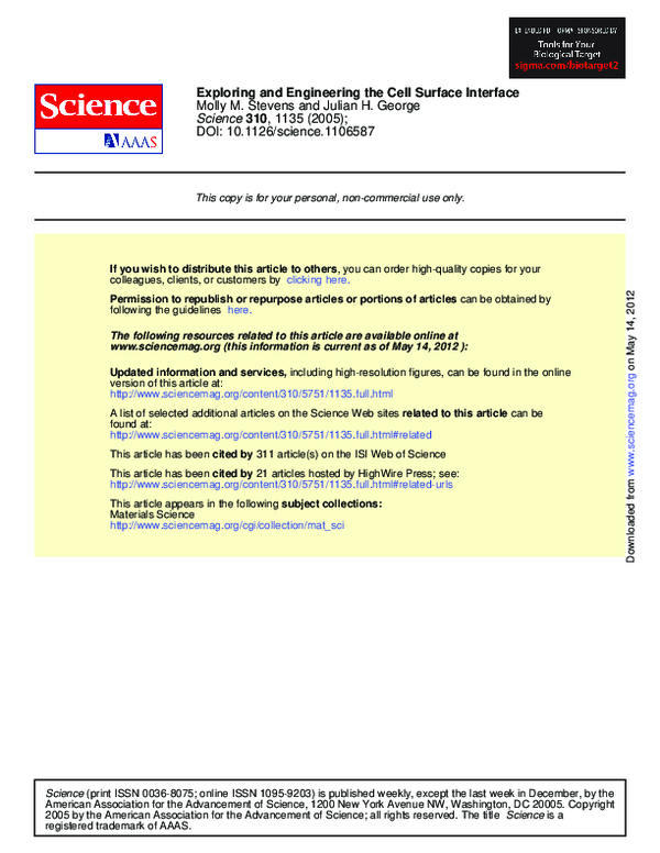 (PDF) Science 2005 Stevens Exploring and Engineering the Cell Surface ...