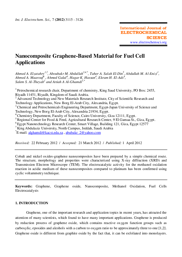 (PDF) Nanocomposite Graphene-Based Material for Fuel Cell Applications