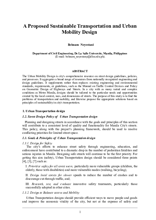 (PDF) A Proposed Sustainable Transportation and Urban Mobility Design