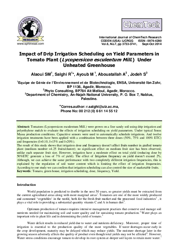 (PDF) Impact of Drip Irrigation Scheduling on Yield Parameters in ...