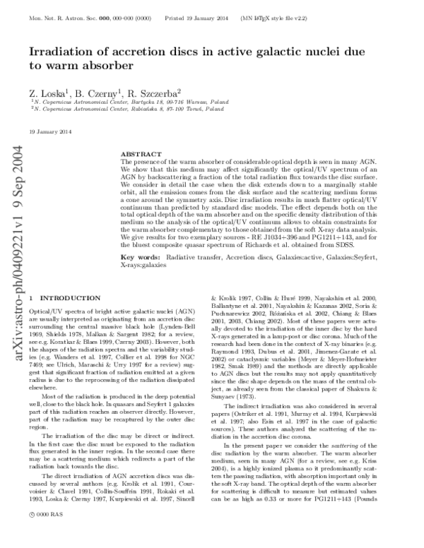 (PDF) Irradiation of accretion discs in active galactic nuclei due to ...