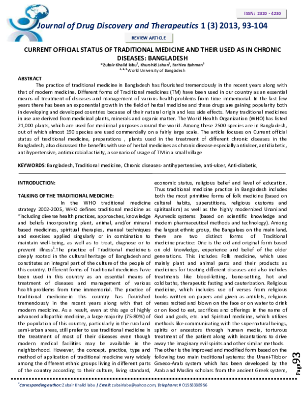 (PDF) Current Official Status of Traditional Medicine and Their Used as ...