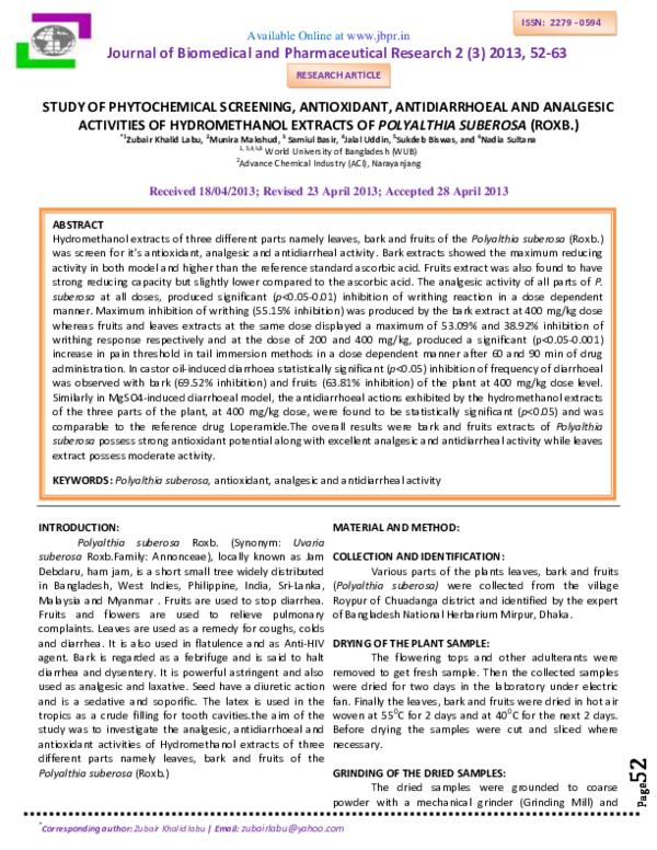 (PDF) phytochemical screening and in vitro study of antioxidant ...