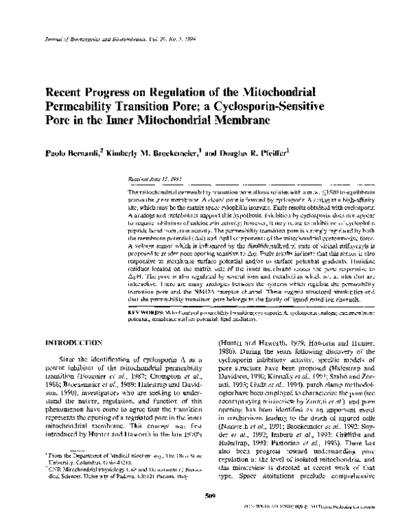 (PDF) Recent progress on regulation of the mitochondrial permeability ...