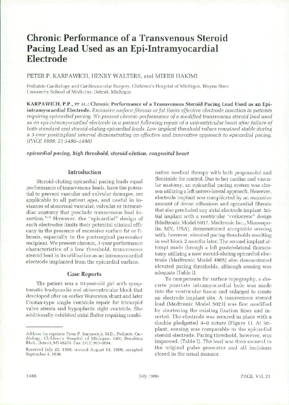 (PDF) Chronic Performance of a Transvenous Steroid Pacing Lead Used as ...