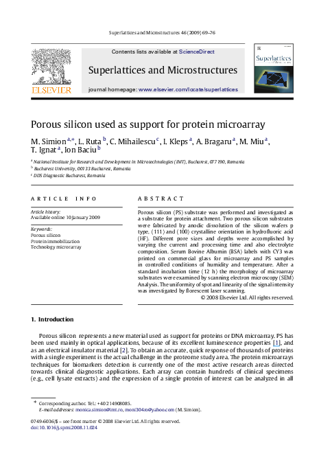 (PDF) Porous silicon used as support for protein microarray