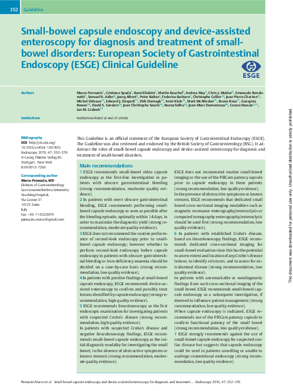(PDF) Smallbowel capsule endoscopy and deviceassisted enteroscopy for