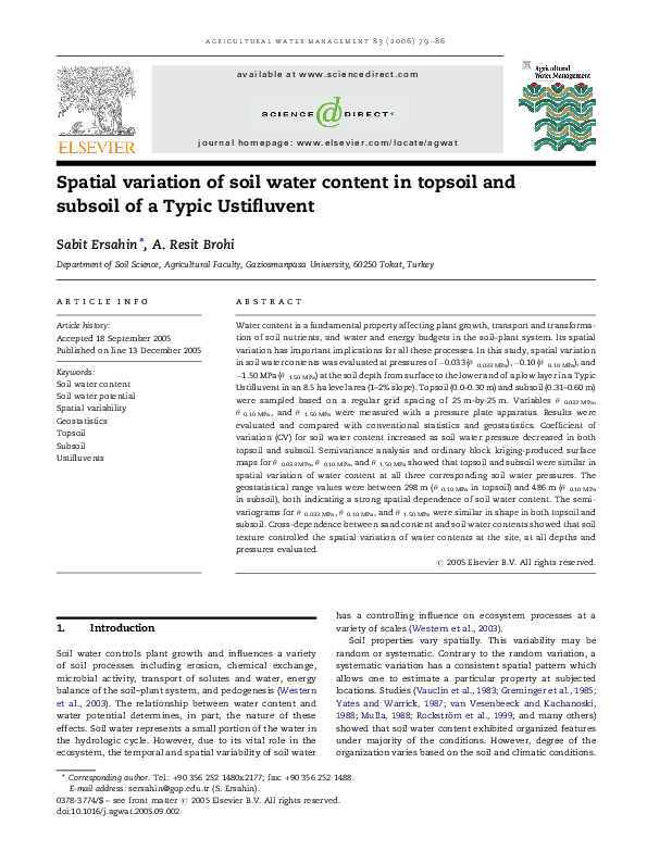 (PDF) Spatial variation of soil water content in topsoil and subsoil of ...