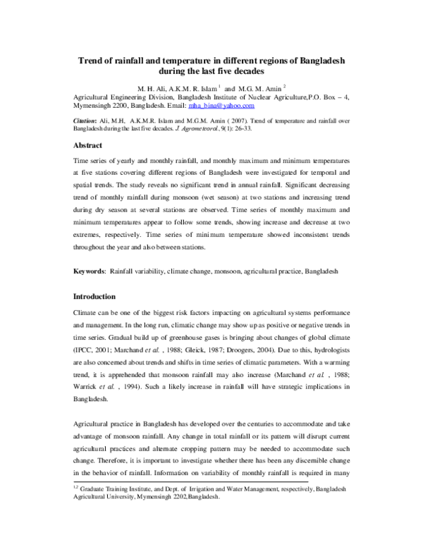 (PDF) Trend of rainfall and temperature in different regions of ...
