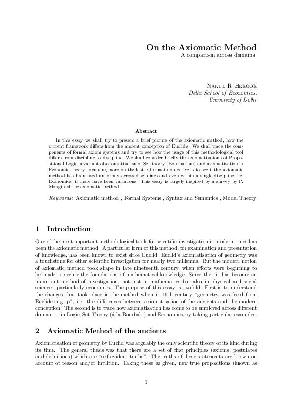 (PDF) On the Axiomatic Method - A comparison across domains