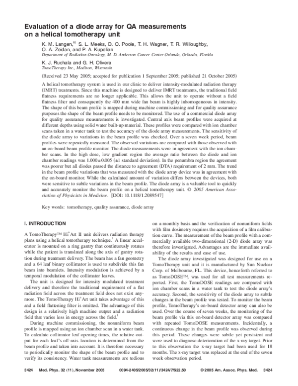 (PDF) Evaluation of a diode array for QA measurements on a helical ...