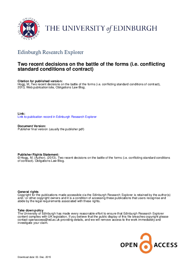(PDF) Two recent decisions on the battle of the forms (i.e. conflicting ...