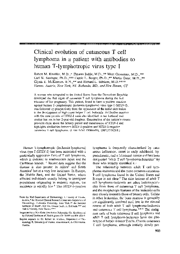 (PDF) Clinical evolution of cutaneous T cell lymphoma in a patient with ...
