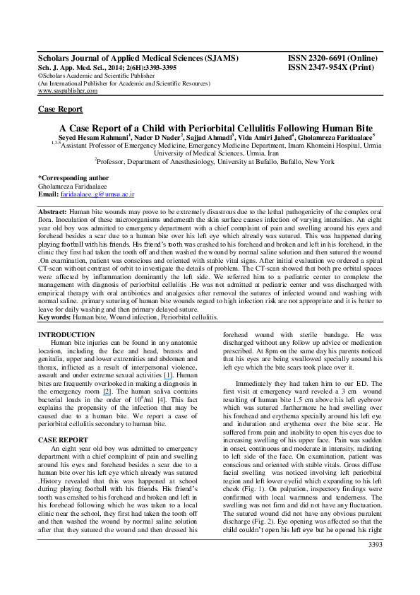 (PDF) A Case Report of a Child with Periorbital Cellulitis Following ...
