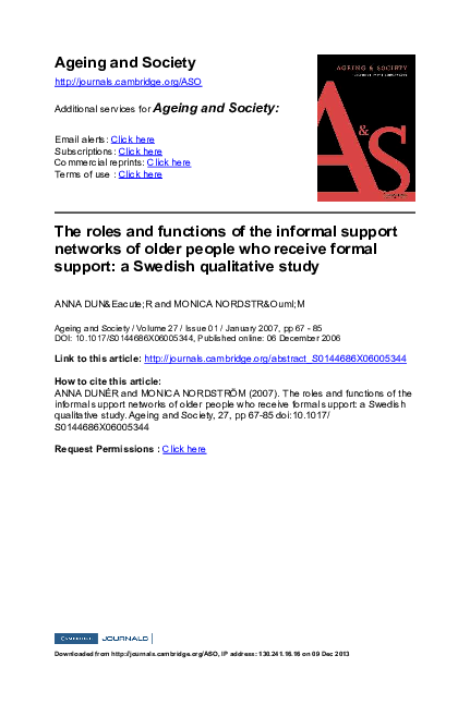 (PDF) The roles and functions of the informal support networks of older ...