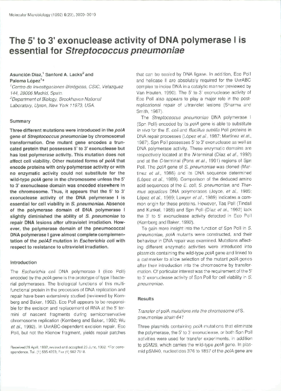(PDF) The 5' to 3' exonuclease activity of DNA polymerase I is ...