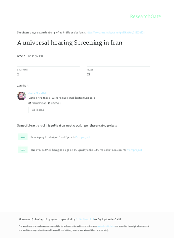 (PDF) A universal hearing Screening in Iran The effect of Well-being ...