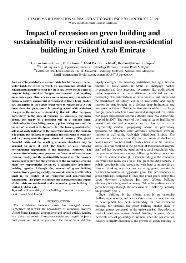 (PDF) Impact of recession on green building and sustainability over