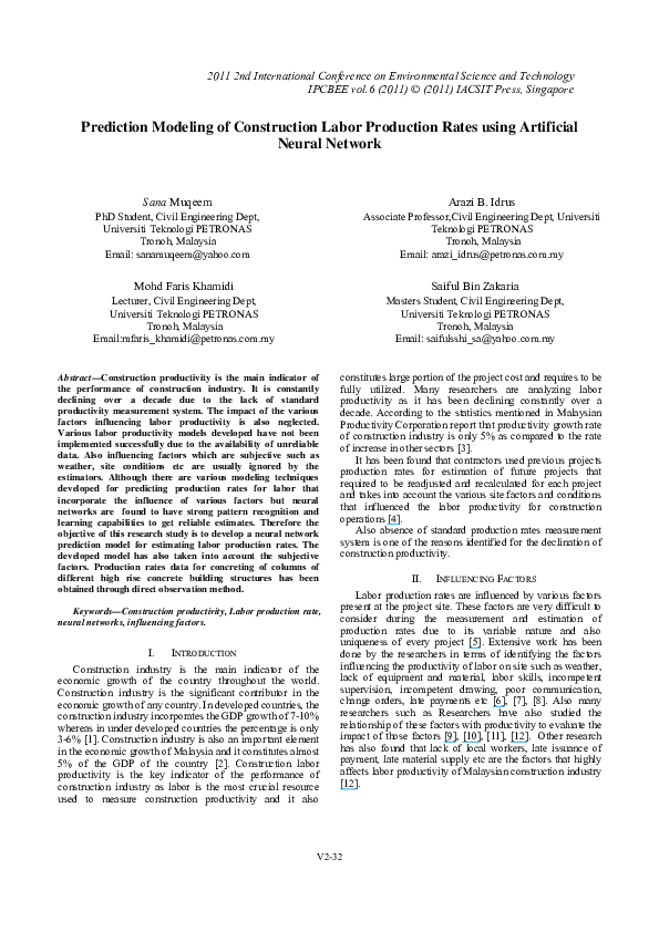 Pdf Prediction Modeling Of Construction Labor Production Rates Using