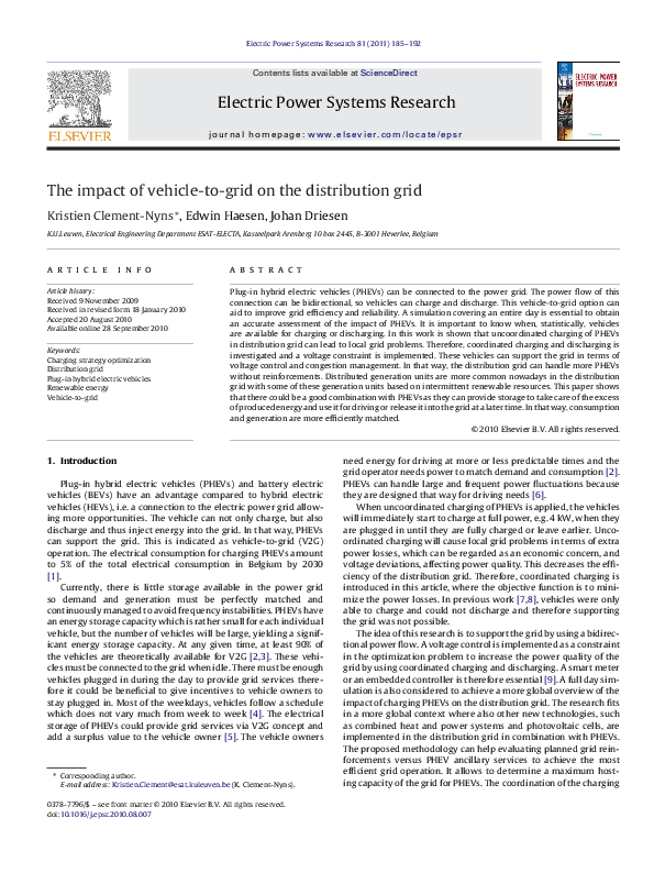 (PDF) The impact of vehicle-to-grid on the distribution grid