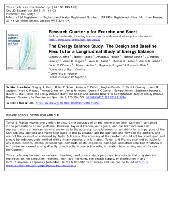 (PDF) The Energy Balance Study The Design and Baseline Results for a