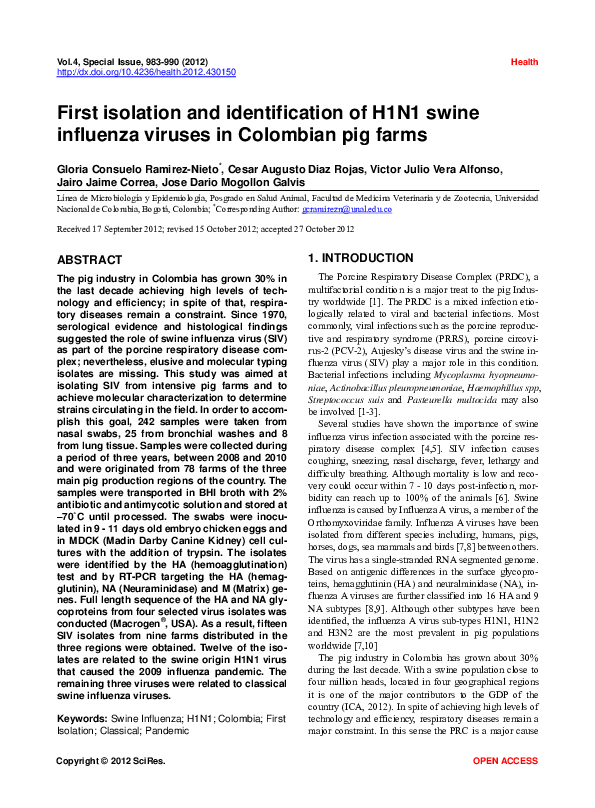 (PDF) First isolation and identification of H1N1 swine influenza ...