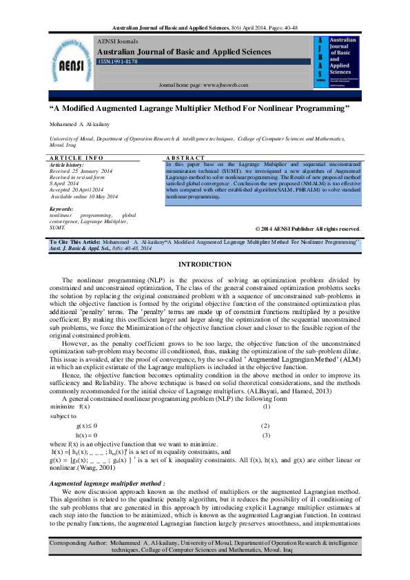 constrained optimization lagrange multiplier inequality