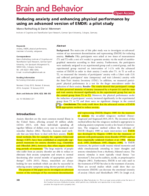 (PDF) Reducing anxiety and enhancing physical performance by using an ...