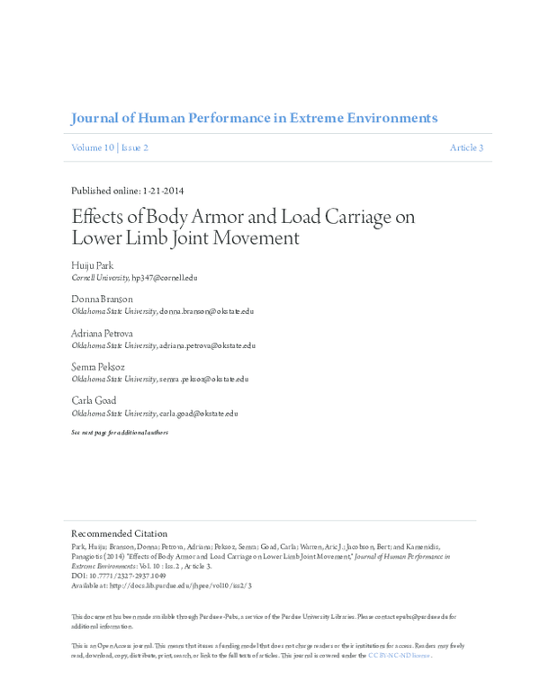 (PDF) Effects of Body Armor and Load Carriage on Lower Limb Joint
