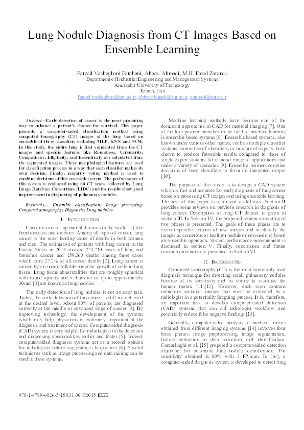 (PDF) Lung Nodule Diagnosis from CT Images Based on Ensemble Learning