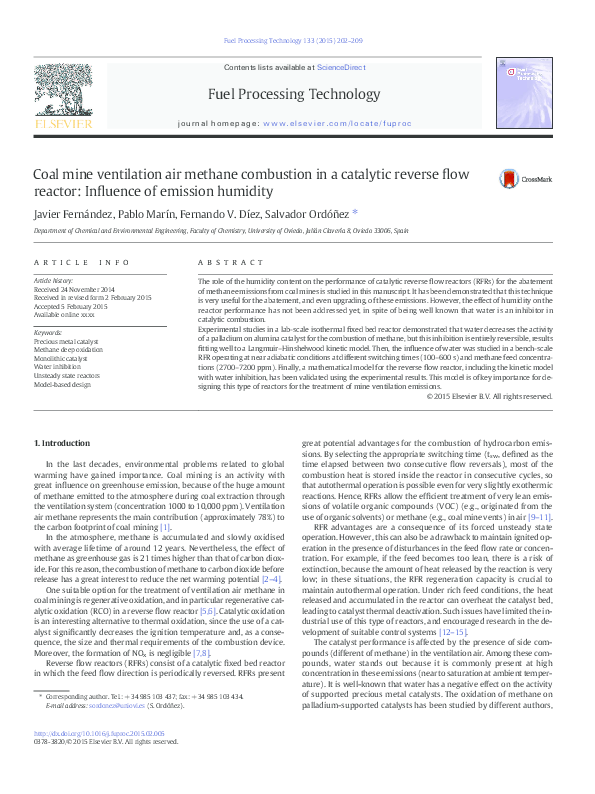 (PDF) Coal mine ventilation air methane combustion in a catalytic ...