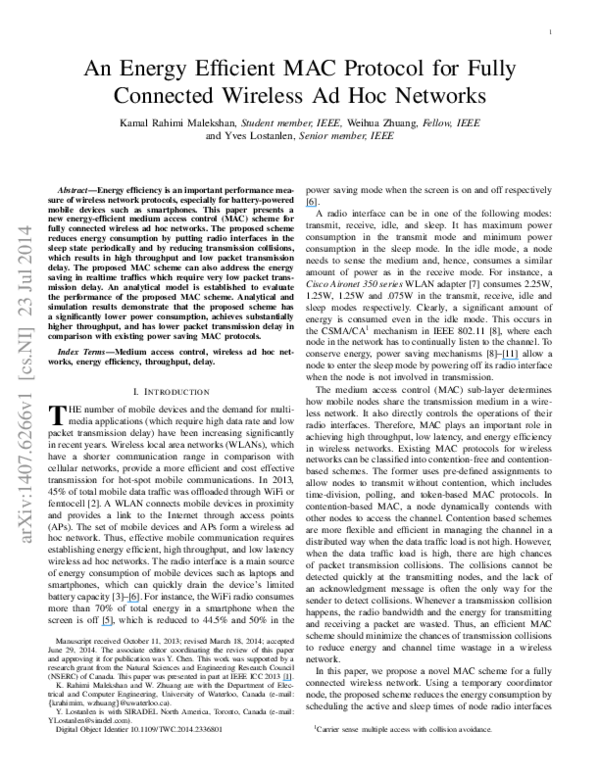(PDF) An Energy Efficient MAC Protocol for Fully Connected Wireless Ad ...