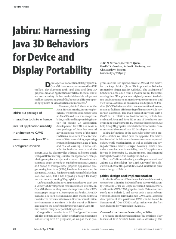 (PDF) Jabiru: Harnessing Java 3D Behaviors for Device and Display ...
