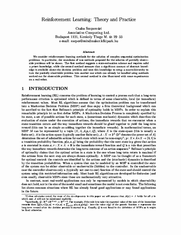 ALGORITHMS FOR REINFORCEMENT LEARNING CSABA SZEPESVARI PDF visual data 8
