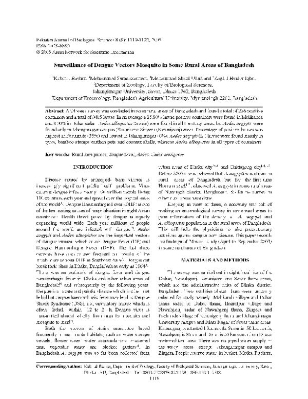 (PDF) Surveillance of dengue vectors mosquito in some rural areas of ...