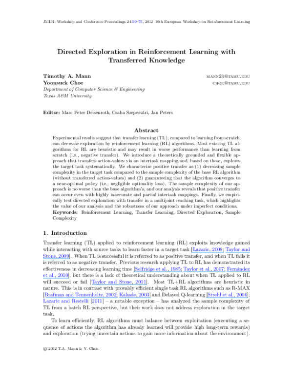 (PDF) Directed Exploration in Reinforcement Learning with Transferred ...
