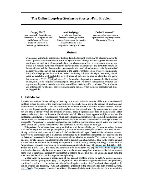(PDF) The online loop-free stochastic shortest-path problem