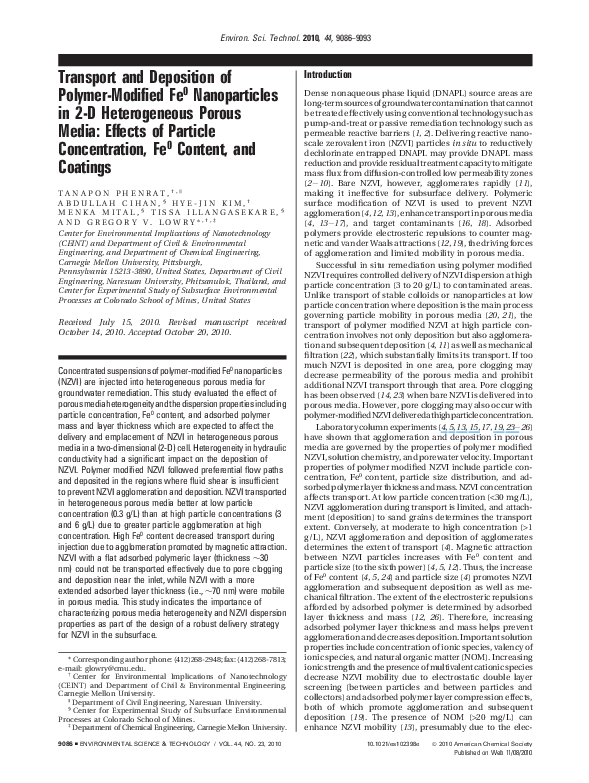 (PDF) Transport and Deposition of Polymer-Modified Fe0 Nanoparticles in ...
