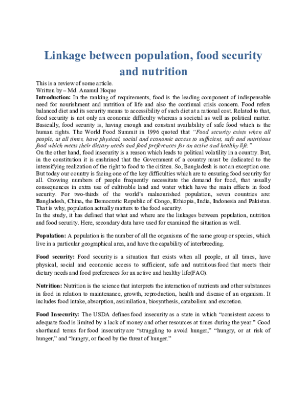 (PDF) Linkage between population, food security and nutrition