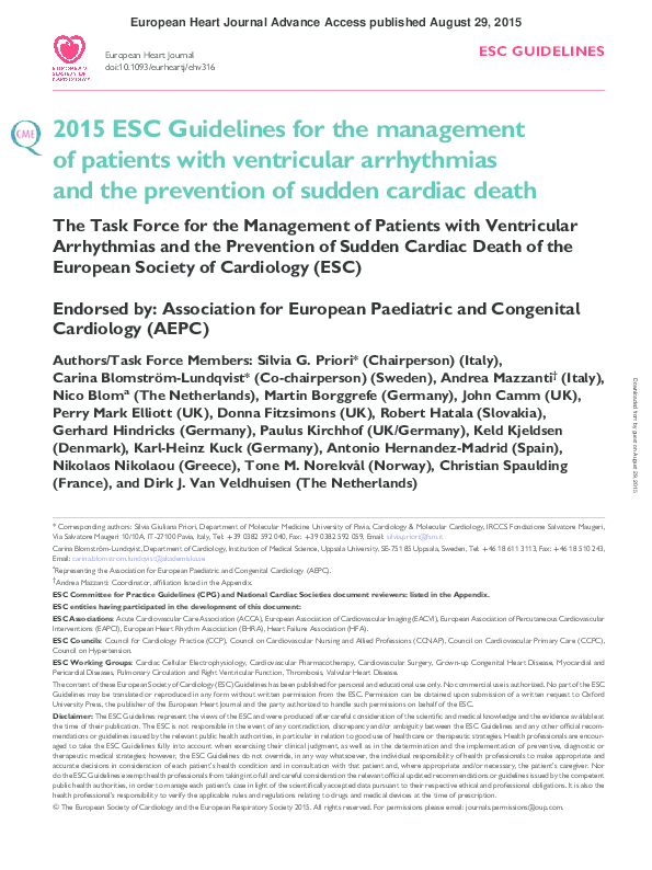 (PDF) ESC Guidelines for ventricular arrhythmia and the prevention of