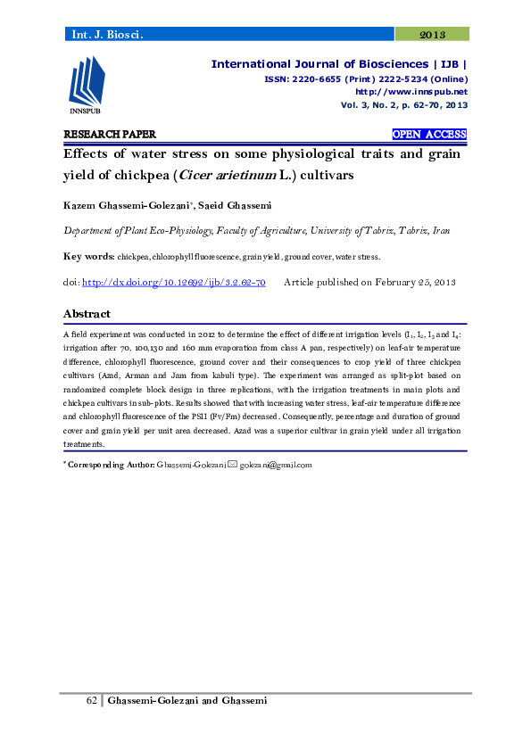 (PDF) Effects of water stress on some physiological traits and grain ...