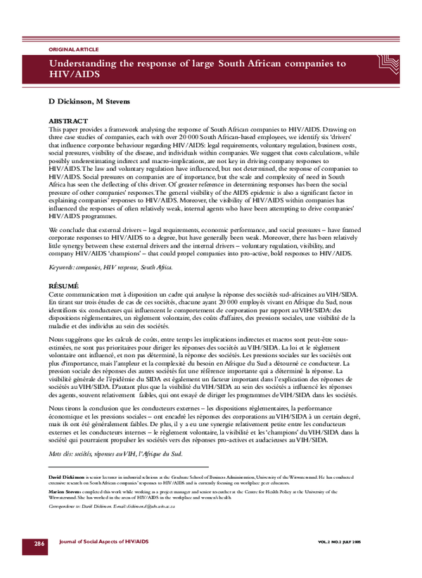 (PDF) Understanding the response of large South African companies to ...